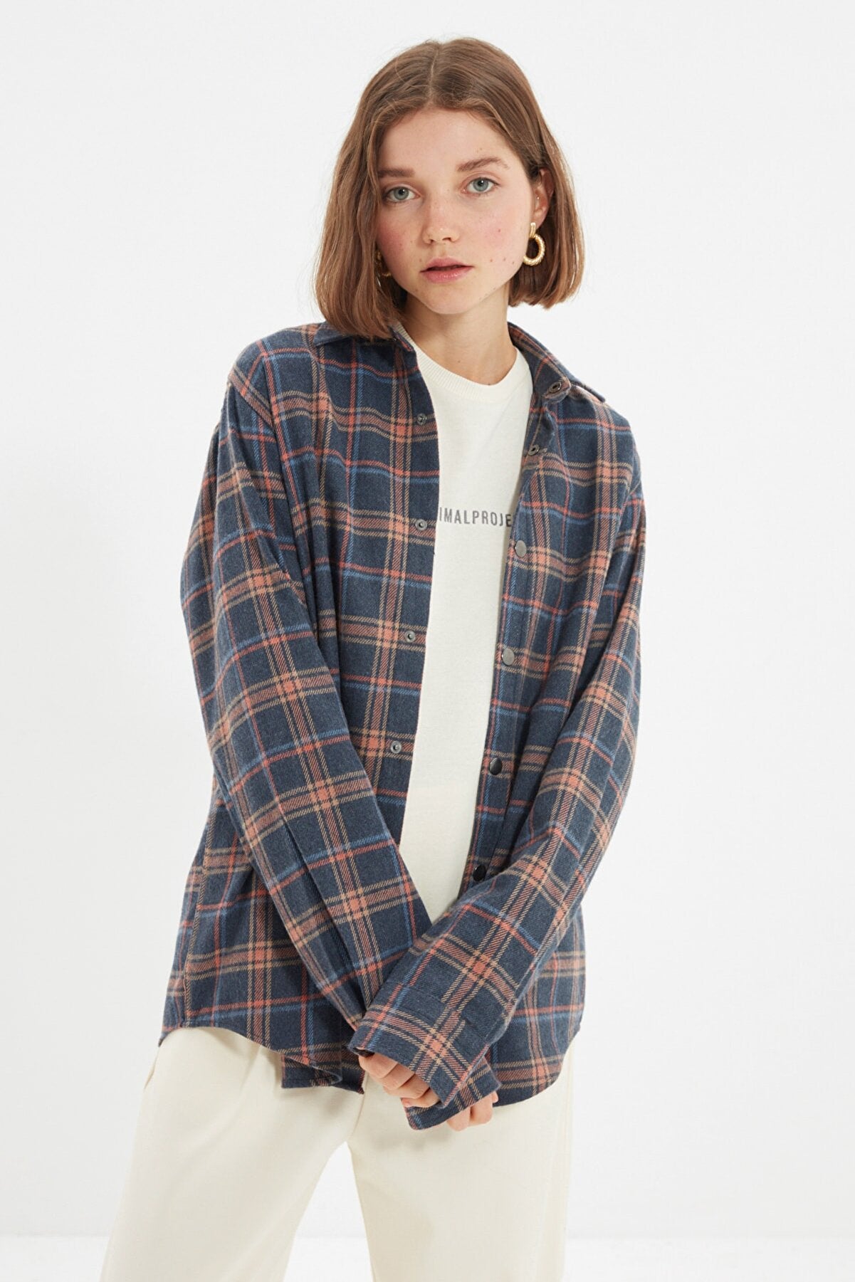 Unisex Navy Blue Oversize Lumberjack Shirt