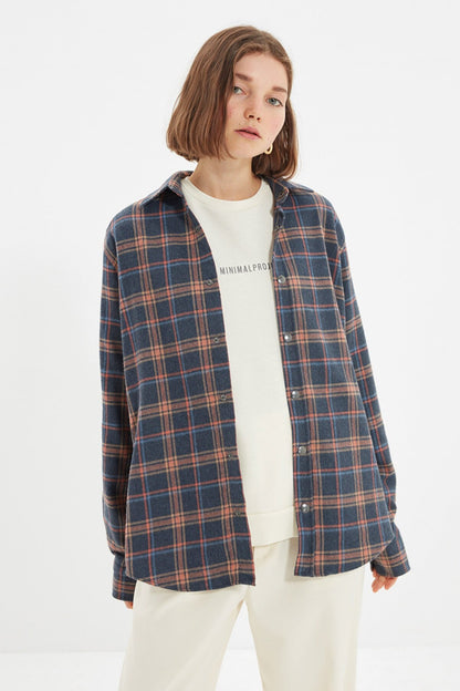 Unisex Navy Blue Oversize Lumberjack Shirt