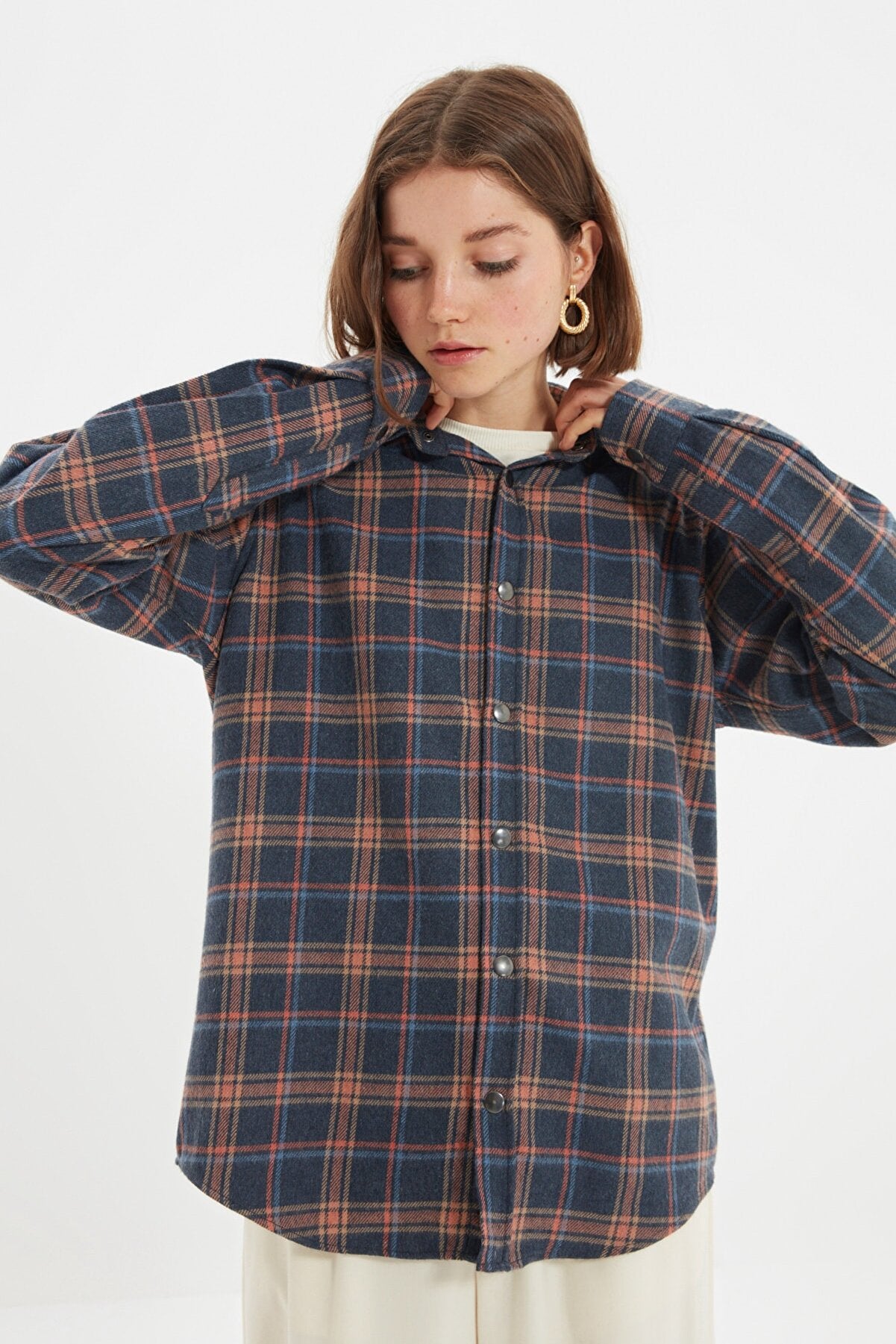 Unisex Navy Blue Oversize Lumberjack Shirt