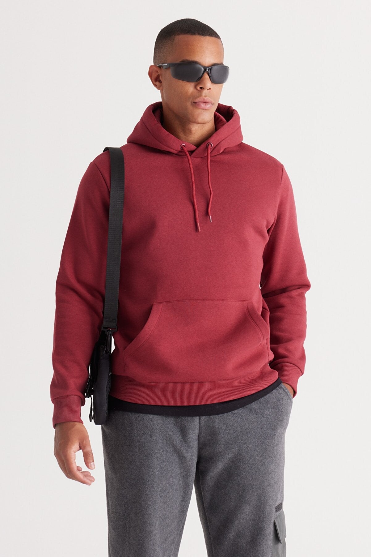 Cherry Red Cotton Standard Fit Kangaroo Pocket