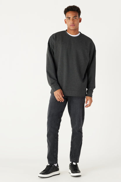 Dark Grey Oversize Loose Fit Cotton Crew Neck