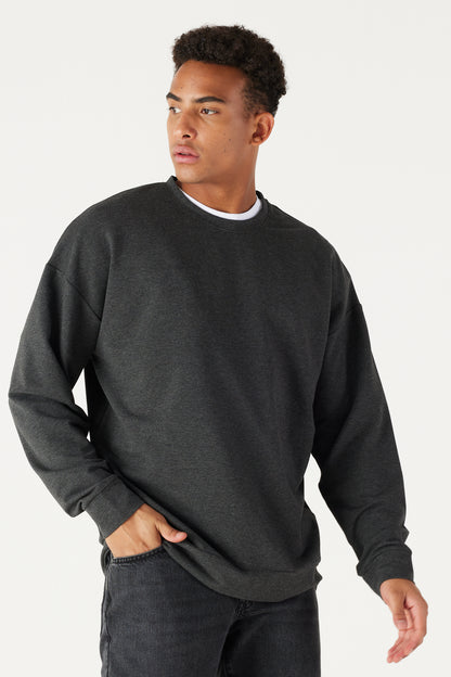 Dark Grey Oversize Loose Fit Cotton Crew Neck