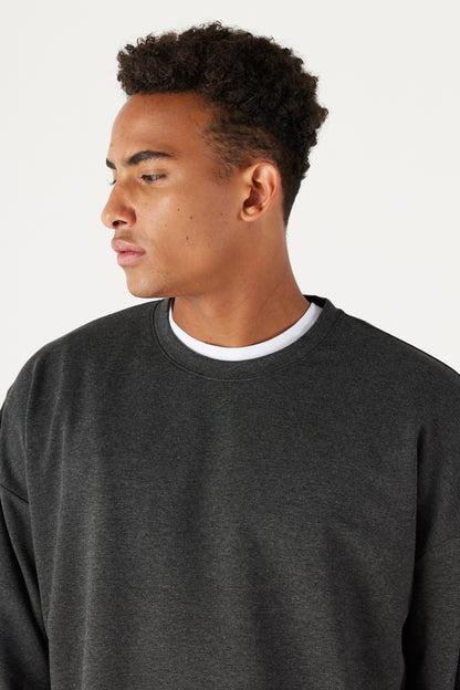 Dark Grey Oversize Loose Fit Cotton Crew Neck