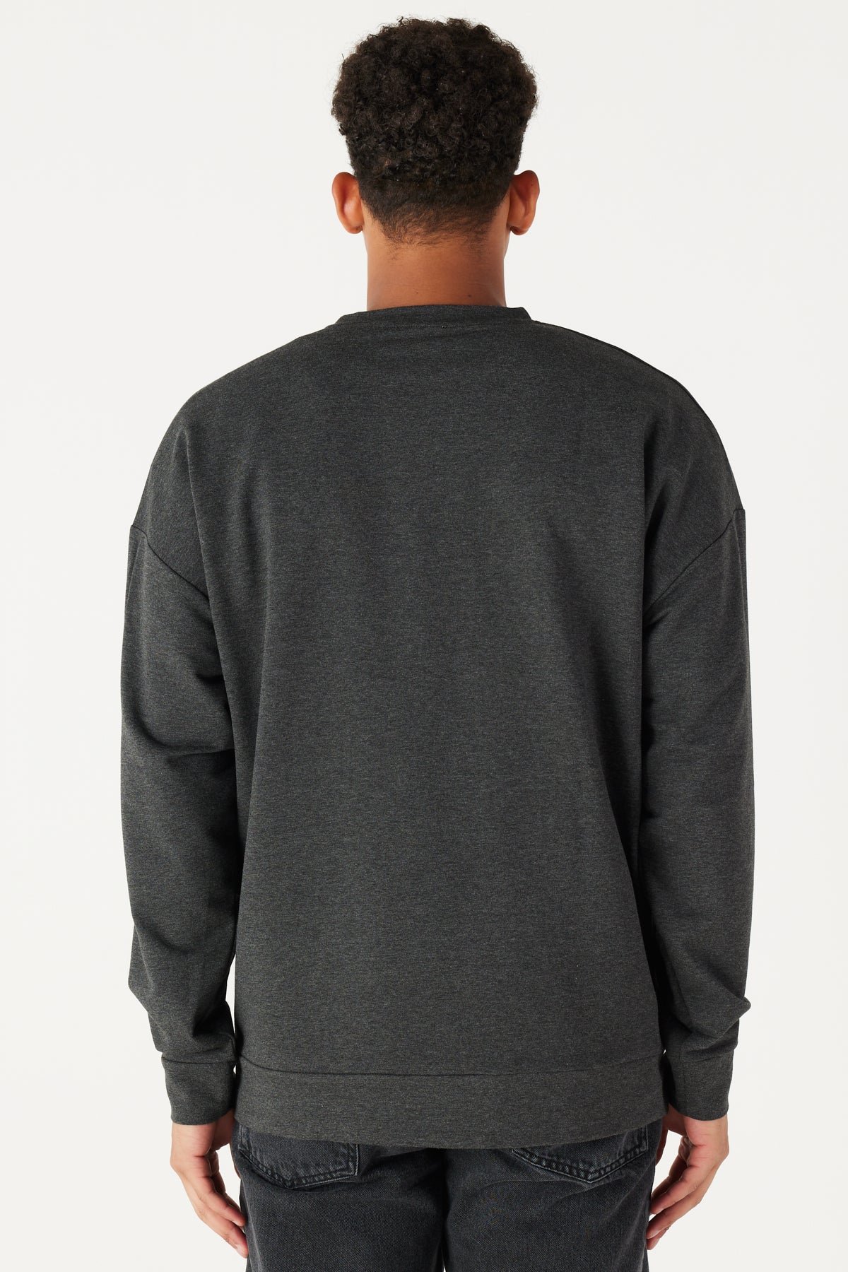 Dark Grey Oversize Loose Fit Cotton Crew Neck