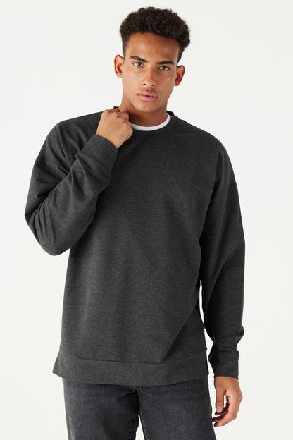 Dark Grey Oversize Loose Fit Cotton Crew Neck