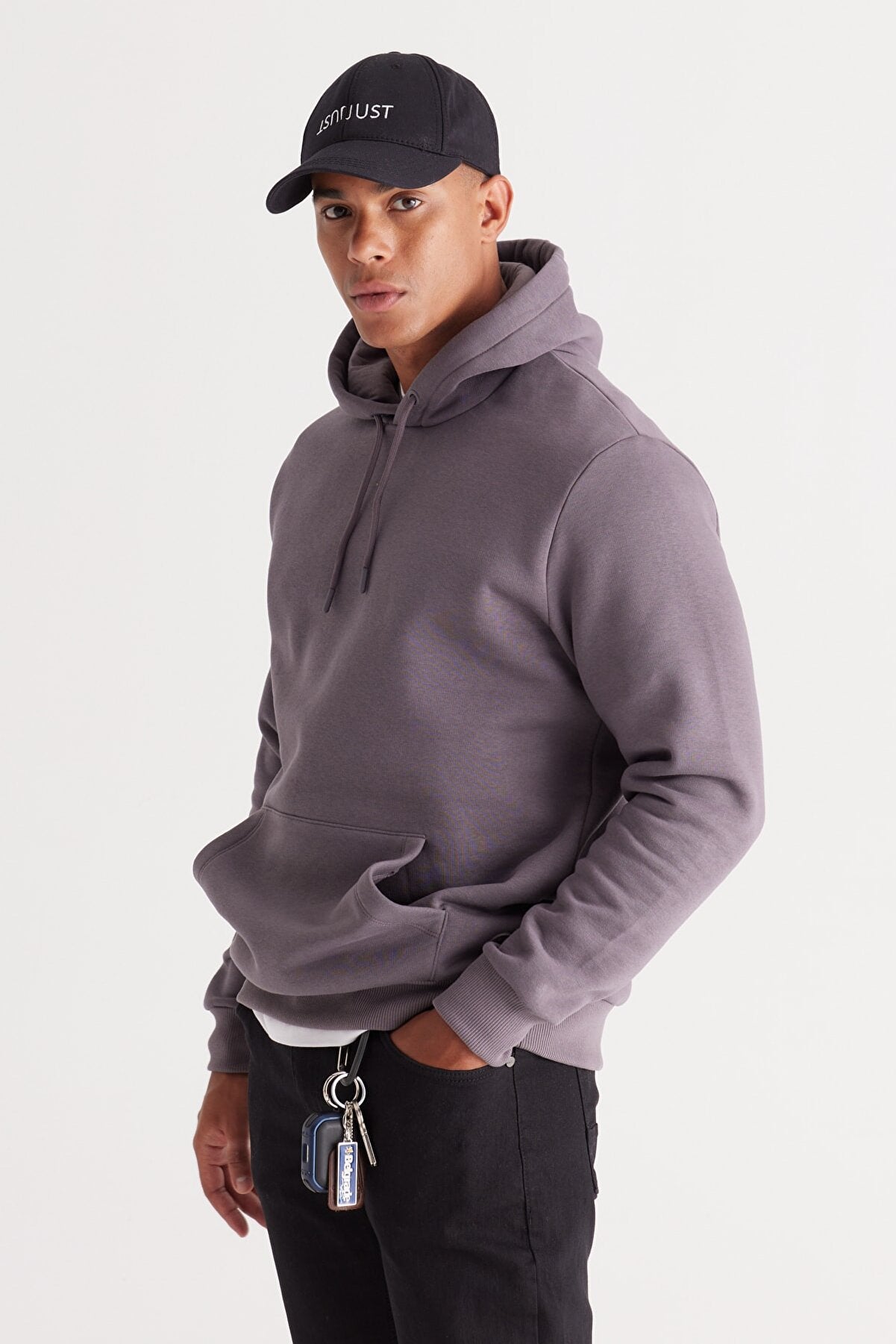 Dusty Grey Cotton Standard Fit Kangaroo Pocket