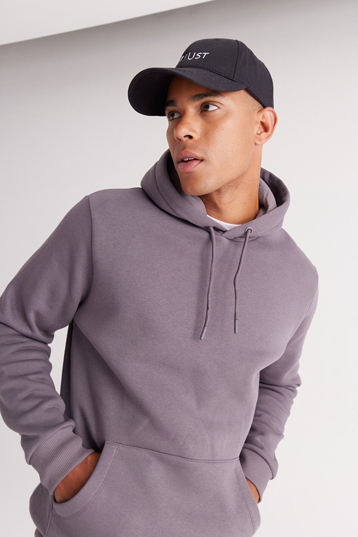 Dusty Grey Cotton Standard Fit Kangaroo Pocket