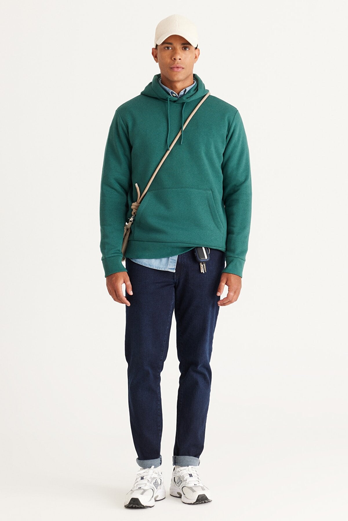 Green Cotton Standard Fit Kangaroo Pocket