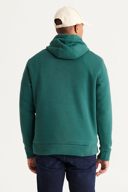 Green Cotton Standard Fit Kangaroo Pocket