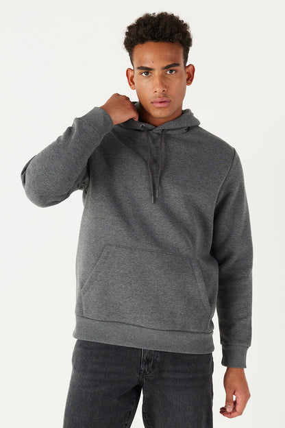 Dark Grey Cotton Standard Fit Kangaroo Pocket