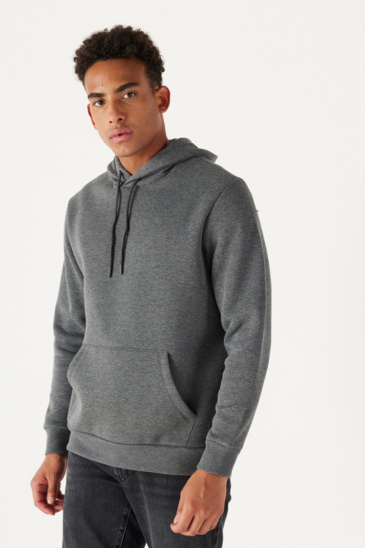 Dark Grey Cotton Standard Fit Kangaroo Pocket