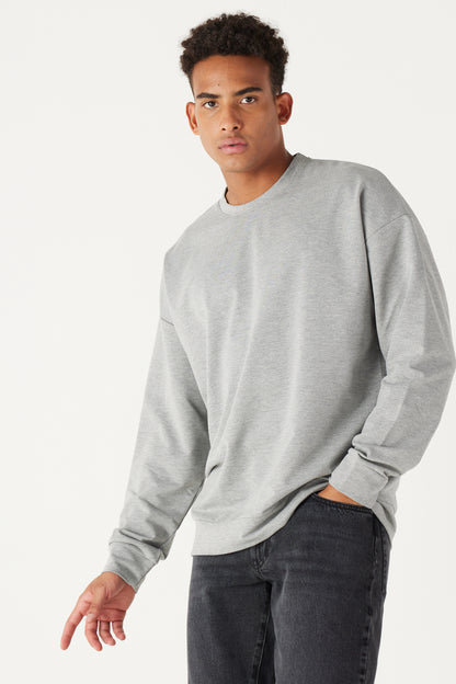 Light Grey Oversize Loose Fit Cotton Crew Neck