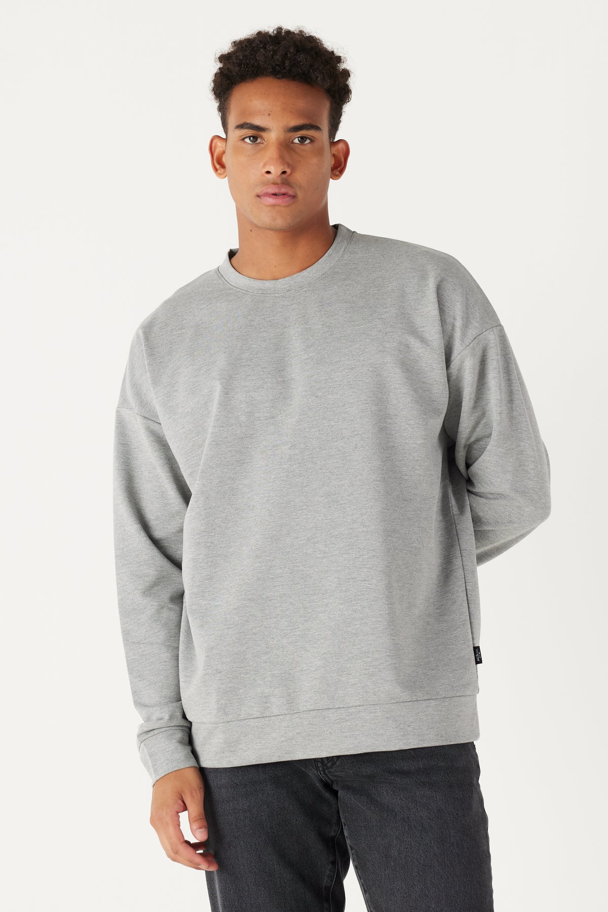 Light Grey Oversize Loose Fit Cotton Crew Neck