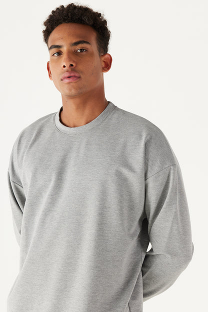 Light Grey Oversize Loose Fit Cotton Crew Neck