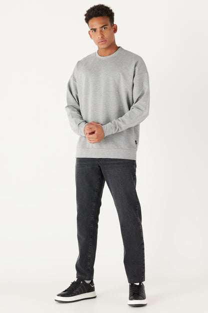 Light Grey Oversize Loose Fit Cotton Crew Neck