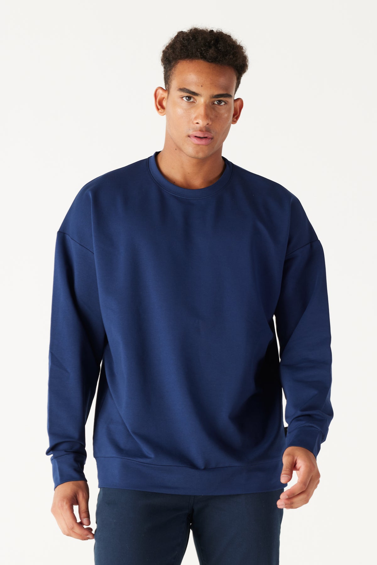 Navy Oversize Loose Fit Cotton Crew Neck