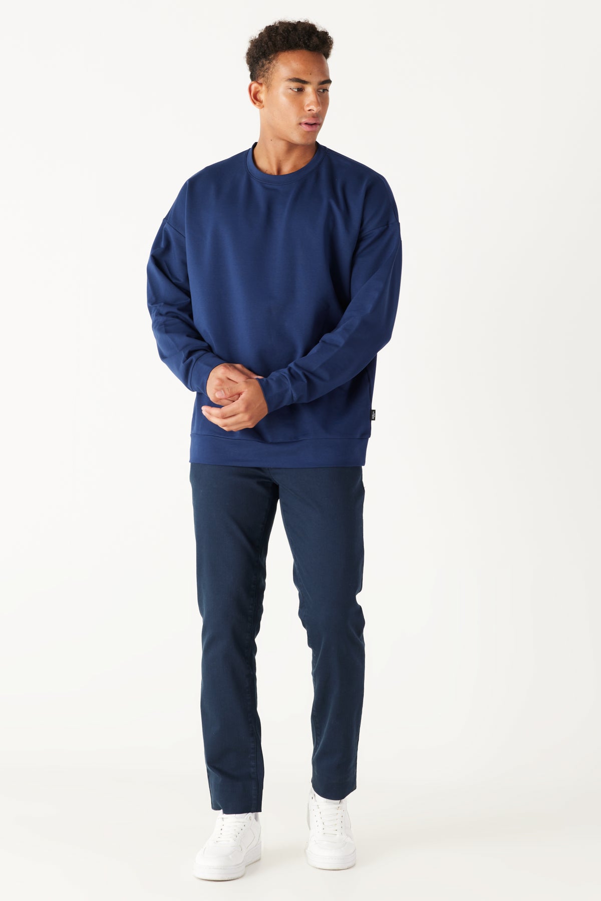 Navy Oversize Loose Fit Cotton Crew Neck