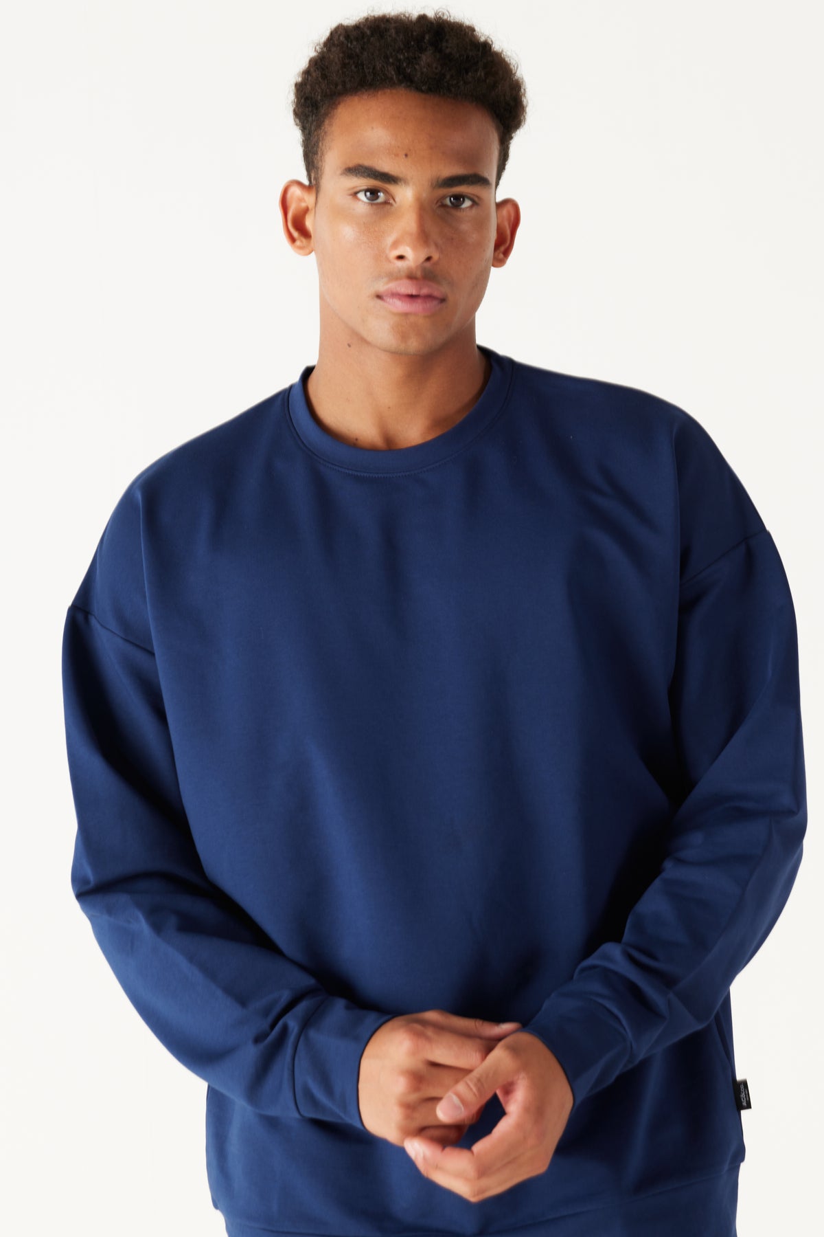 Navy Oversize Loose Fit Cotton Crew Neck