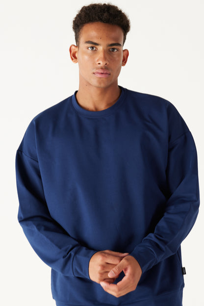 Navy Oversize Loose Fit Cotton Crew Neck