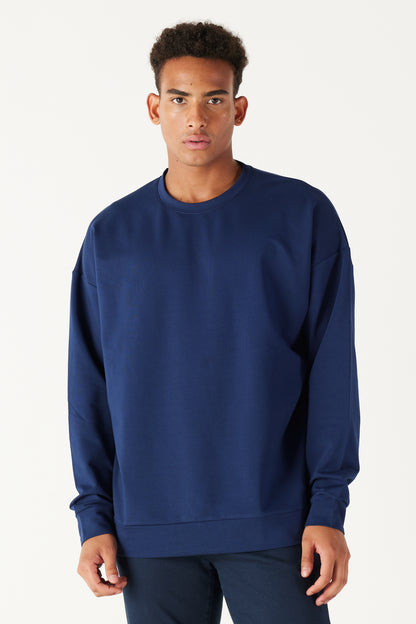 Navy Oversize Loose Fit Cotton Crew Neck