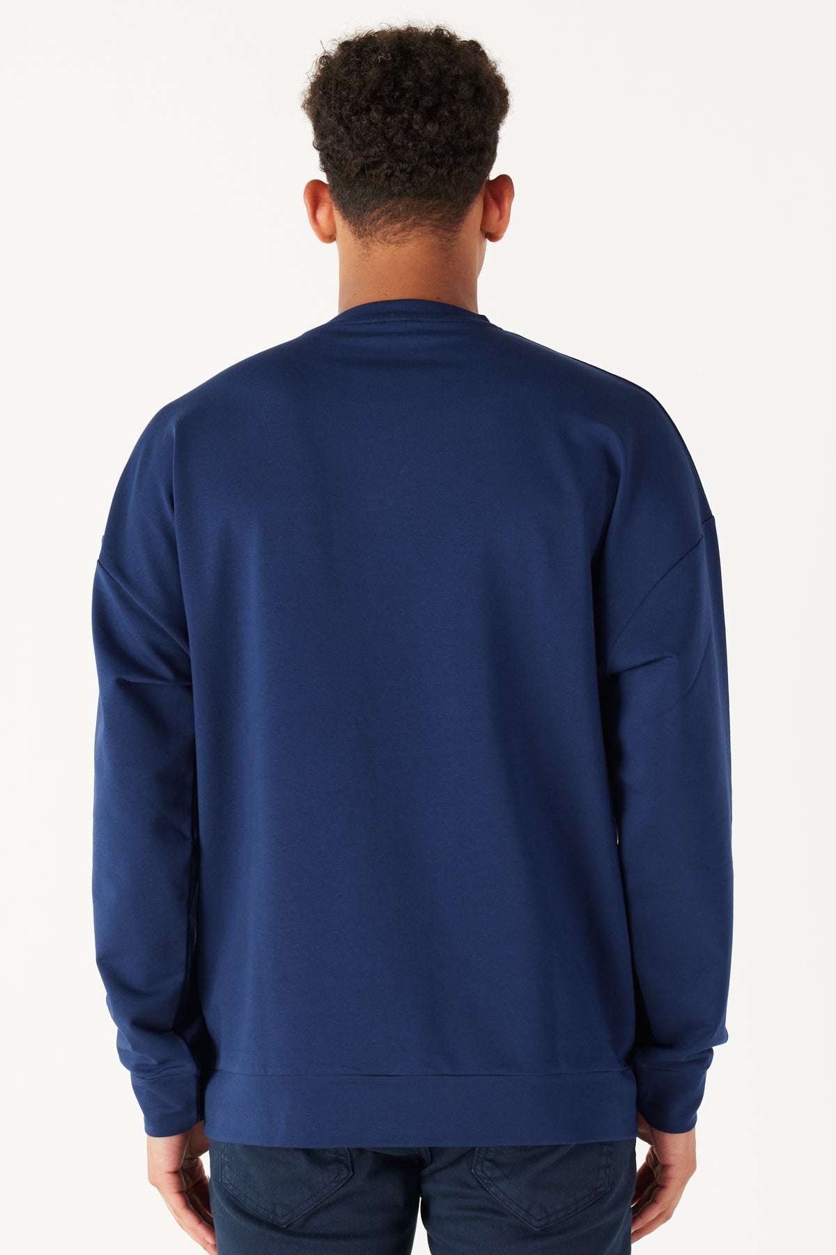 Navy Oversize Loose Fit Cotton Crew Neck