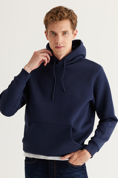 Navy Cotton Standard Fit Kangaroo Pocket