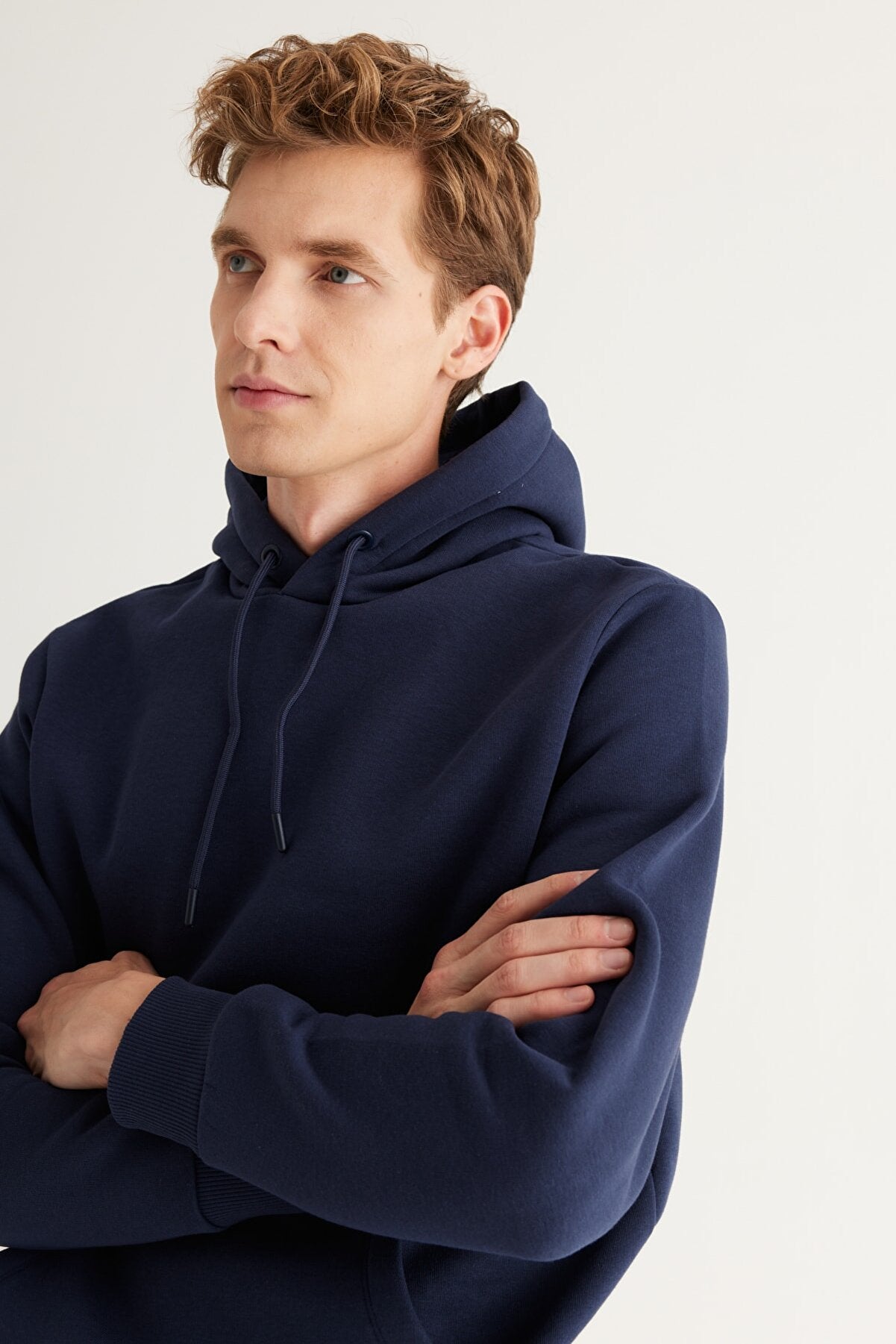 Navy Cotton Standard Fit Kangaroo Pocket