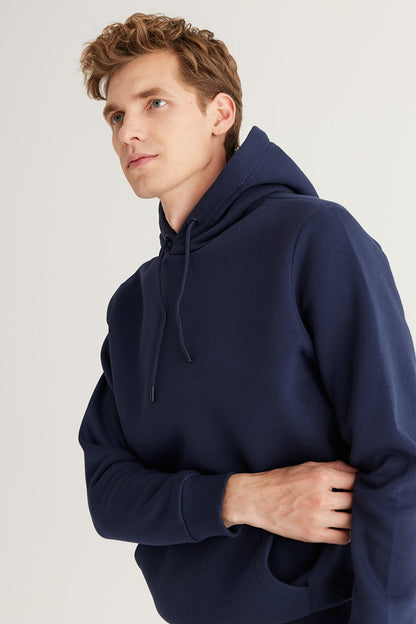 Navy Cotton Standard Fit Kangaroo Pocket