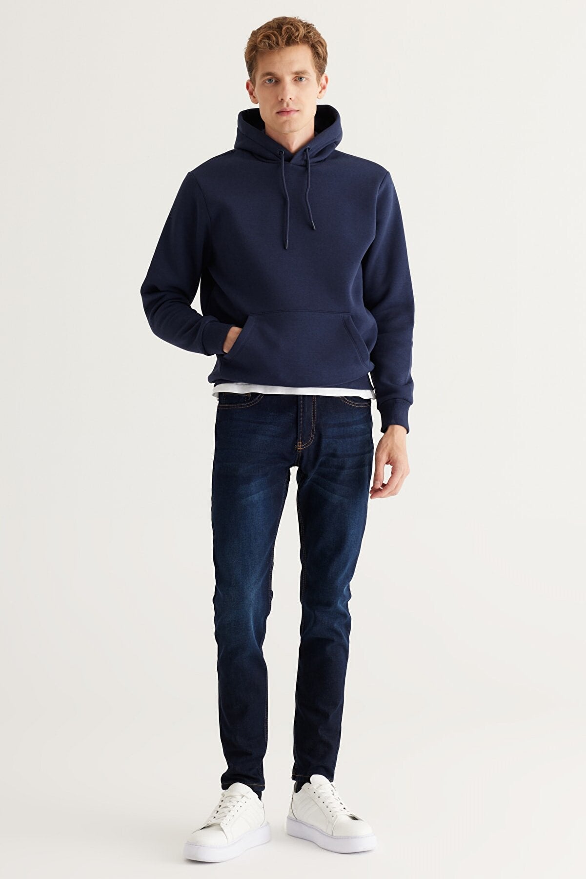 Navy Cotton Standard Fit Kangaroo Pocket