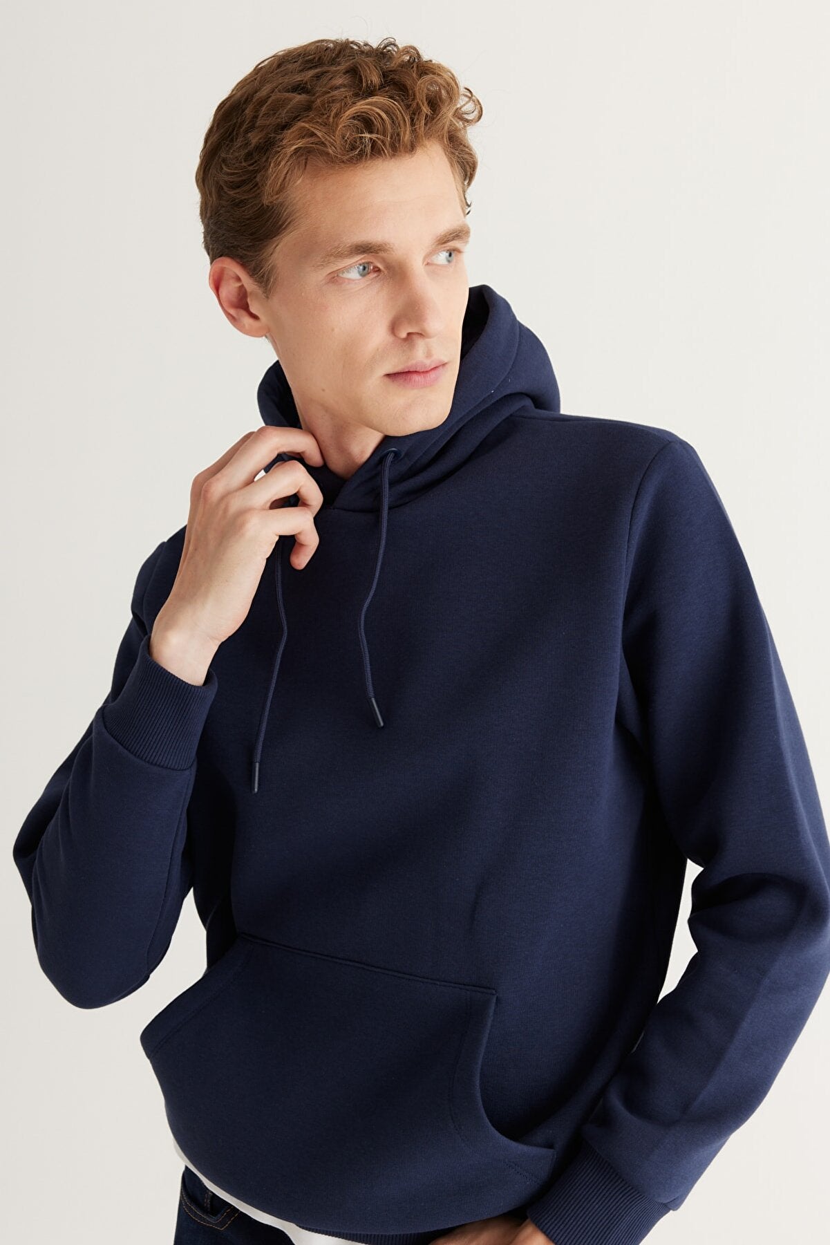 Navy Cotton Standard Fit Kangaroo Pocket