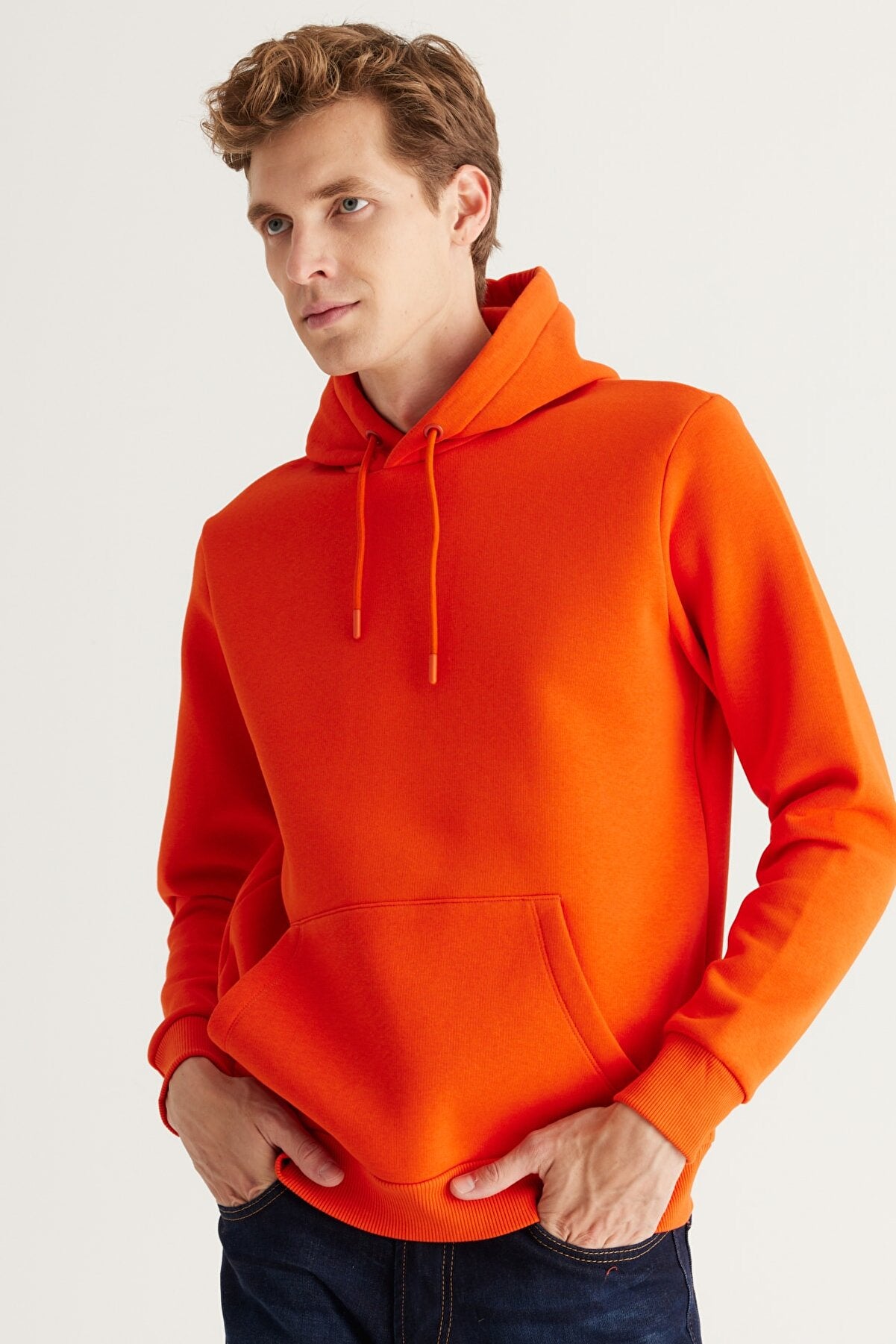 Orange Cotton Standard Fit Kangaroo Pocket