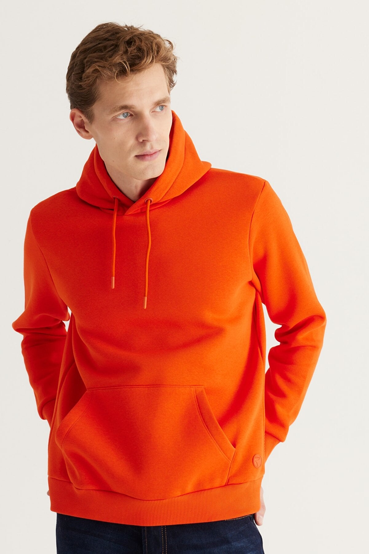 Orange Cotton Standard Fit Kangaroo Pocket