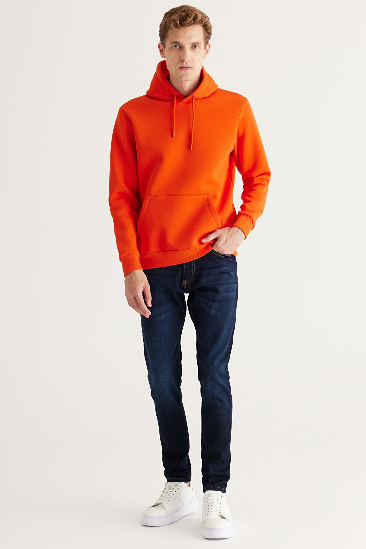 Orange Cotton Standard Fit Kangaroo Pocket