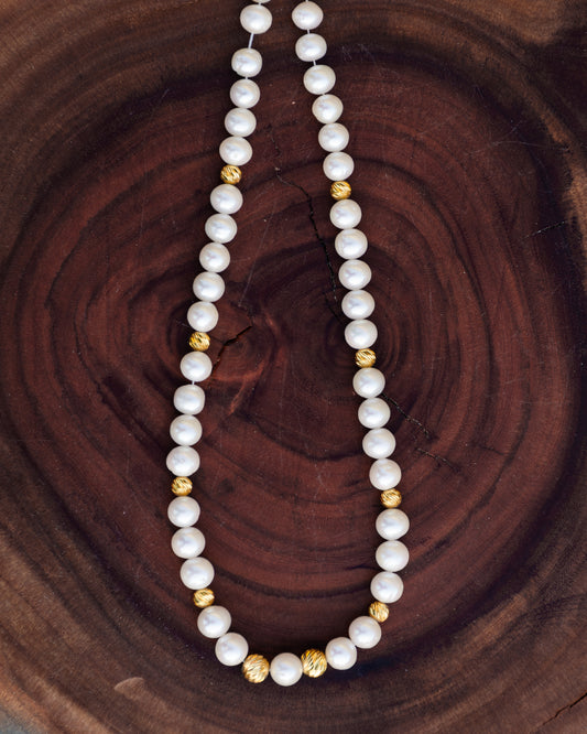 White Pearl and 21K Gold Necklace