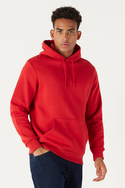 Red Cotton Standard Fit Kangaroo Pocket