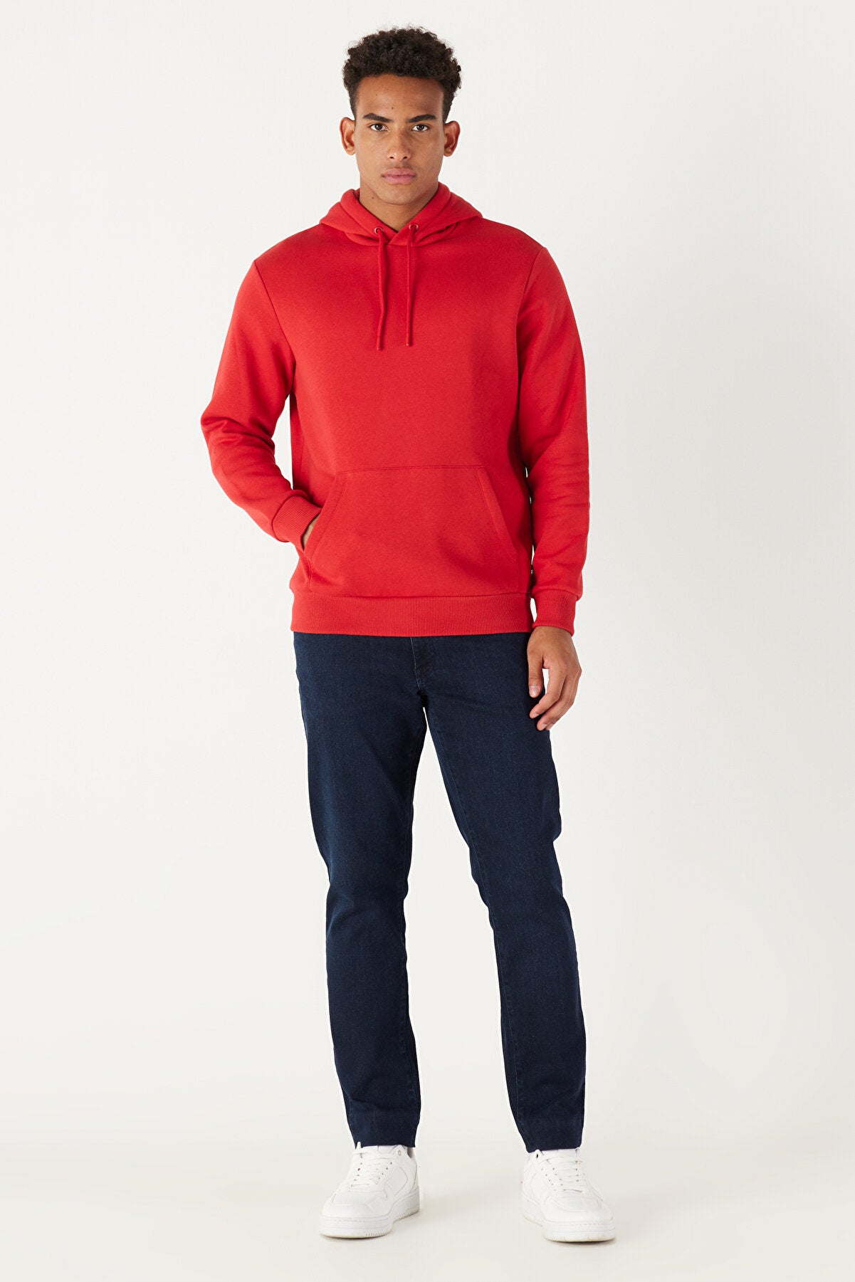 Red Cotton Standard Fit Kangaroo Pocket