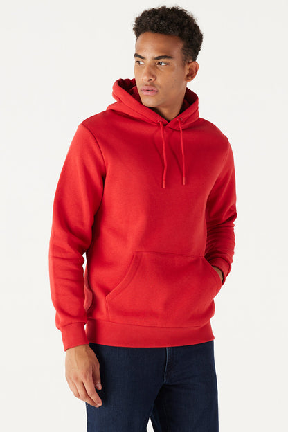 Red Cotton Standard Fit Kangaroo Pocket