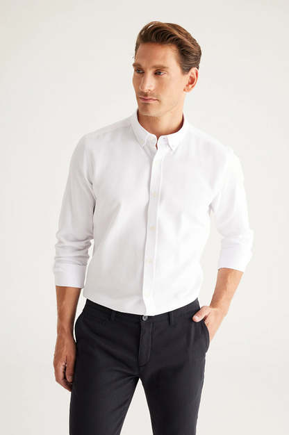 White Button Collar Cotton Slim Fit