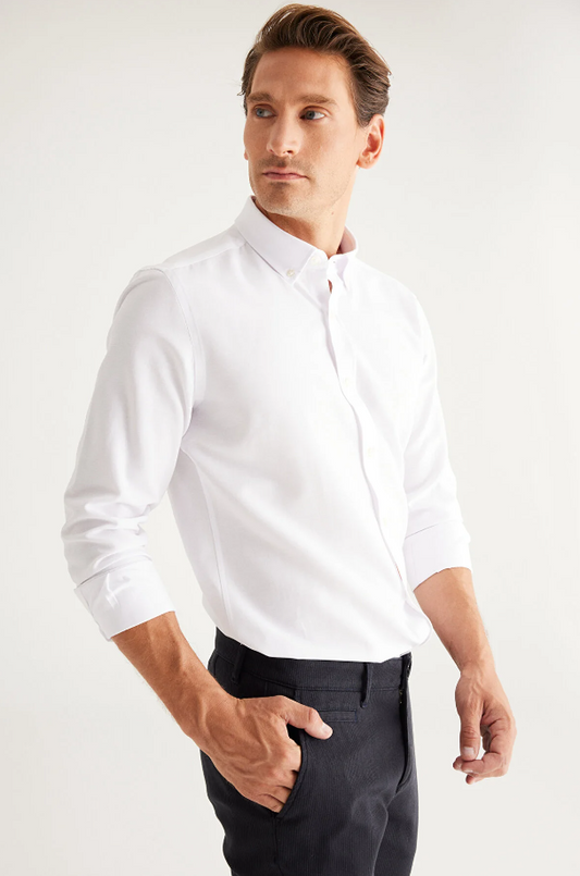 White Button Collar Cotton Slim Fit