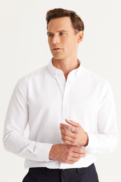 White Button Collar Cotton Slim Fit