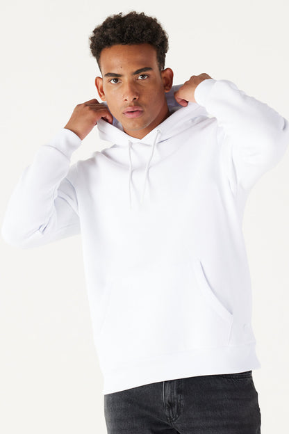 White Cotton Standard Fit Kangaroo Pocket