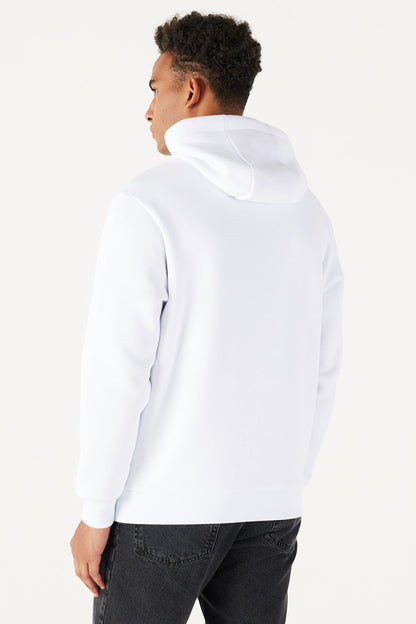 White Cotton Standard Fit Kangaroo Pocket