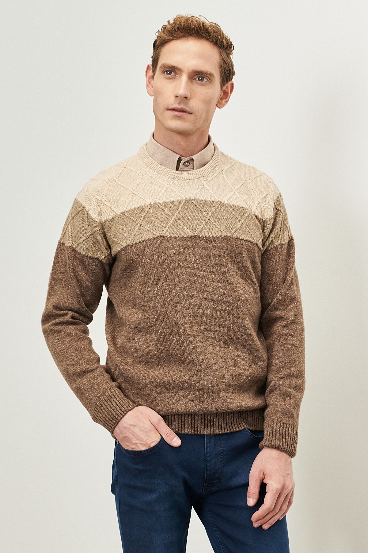 Beige-brown Standard Fit Regular Wool Knitwear