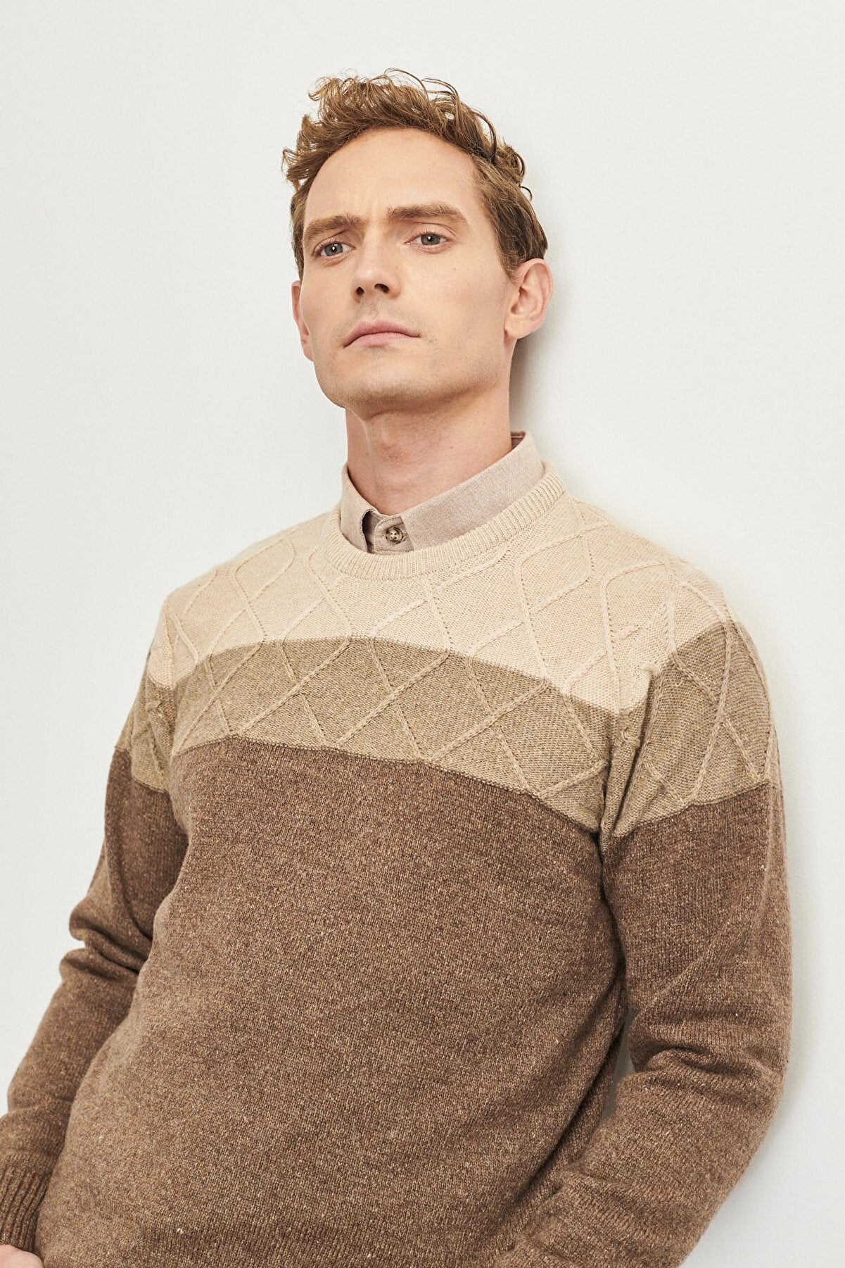 Beige-brown Standard Fit Regular Wool Knitwear