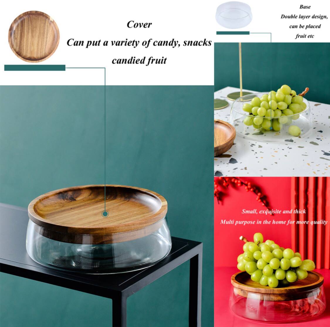 Fruit Stand Double Layer Wooden Glass Plate Storage