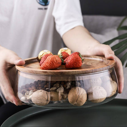 Fruit Stand Double Layer Wooden Glass Plate Storage