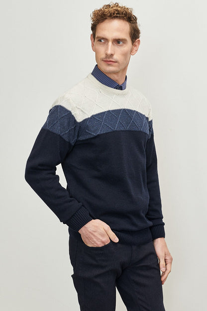 Navy-white Standard Fit Regular Wool Knitwear