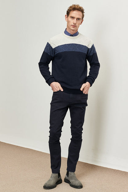 Navy-white Standard Fit Regular Wool Knitwear