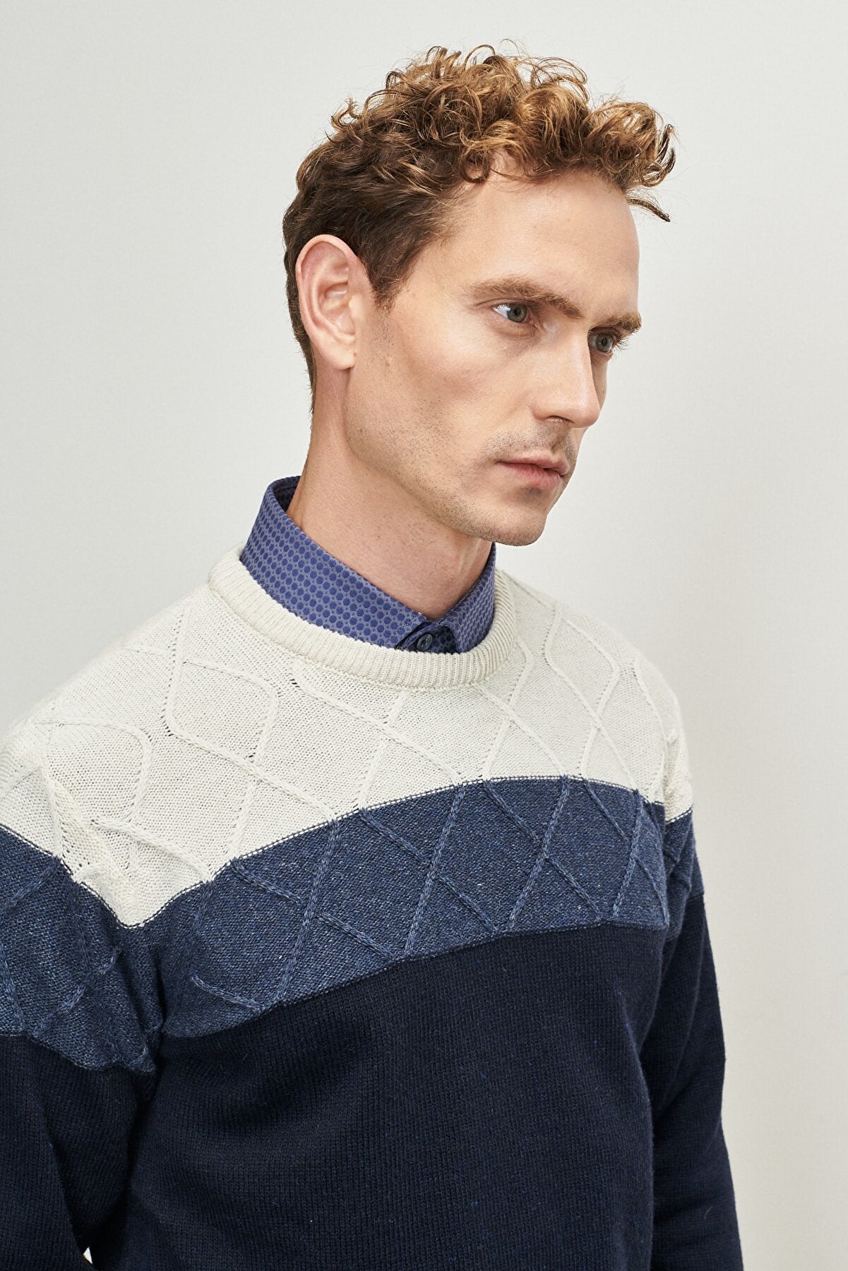 Navy-white Standard Fit Regular Wool Knitwear