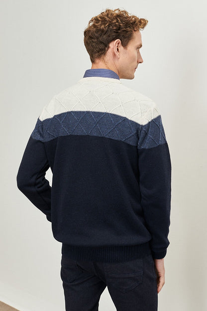 Navy-white Standard Fit Regular Wool Knitwear